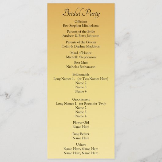 Welcome to Wedding Ceremony, Golden Yellow Flowers Programm (Rückseite)