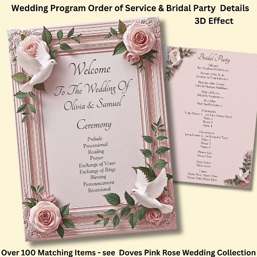 Welcome to Wedding Ceremony, Pink Roses & Doves 