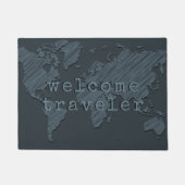 Welcome Traveller World Map Dark Gray Fußmatte (Vorderseite)