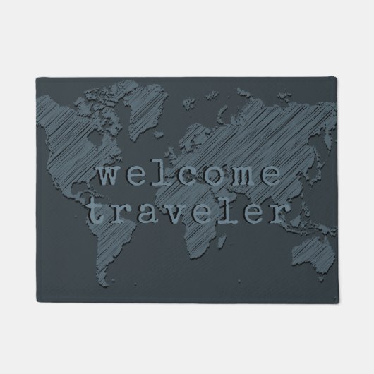 Welcome Traveller World Map Dark Gray Fußmatte (Vorderseite)