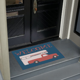 WELCOME Truck Camper Vintag Motorhome Red Blue Fußmatte