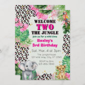 Welcome TWO Jungle Pink 2nd Birthday Einladung (Vorne/Hinten)