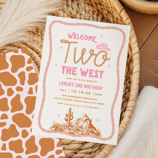 Welcome Two The West Cowgirl 2nd Birthday Einladung