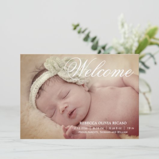 Welcome Typografy Scroll New Baby Personalisiert Ankündigung (Stehend Vorderseite)
