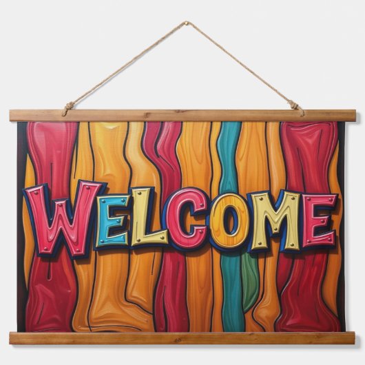 WELCOME Wall Tapestry Wandteppich Mit Holzrahmen (Vorne)