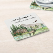 Welcome Watercolor Forest Cabin Zuhause Rental Rechteckiger Pappuntersetzer (angewinkelt)