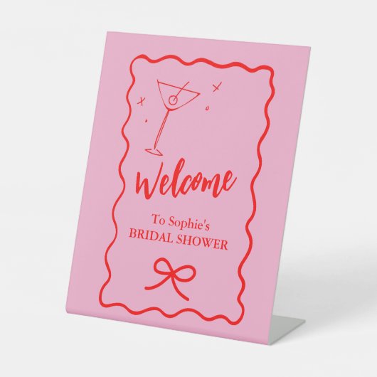 Welcome Wavy Retro Brautparty Sockelschild (Vorderseite)