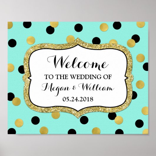 Welcome Wedding Blue Black Gold Confetti Poster (Vorne)
