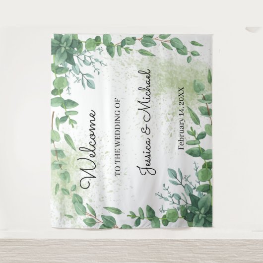 Welcome Wedding Eucalyptus Tapestry Wandteppich (Vorderseite)