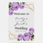Welcome Wedding Gold Glitzer Geo Lila Floral Acrylschild (Vorderseite)