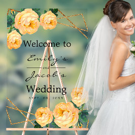 Welcome Wedding Gold Glitzer Geo Orange Floral Acrylschild
