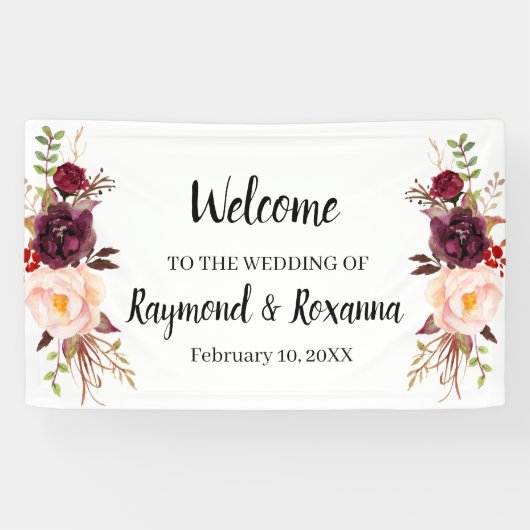 Welcome Wedding Marsala Blume Banner (Horizontal)