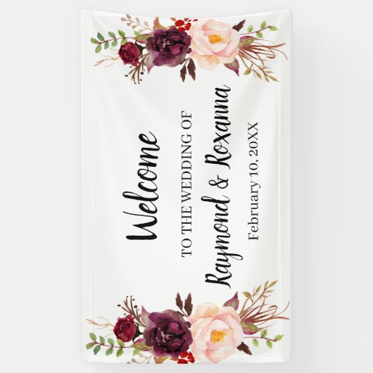 Welcome Wedding Marsala Blume Banner (Vertikal)
