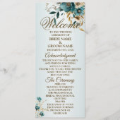 Welcome Wedding Party Türkis Blume Gold Blätter Programm (Vorderseite)
