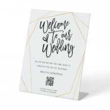 Welcome Wedding QR Code Script Gold Geometric