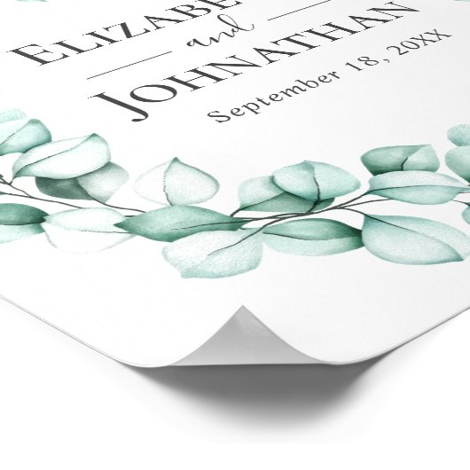 Welcome Wedding Sign Eukalyptus Grünanlage Wreath Poster (Ecke)