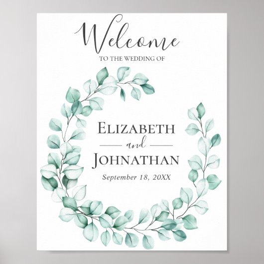 Welcome Wedding Sign Eukalyptus Grünanlage Wreath Poster (Vorne)