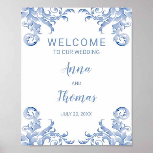 Welcome Wedding Sign Royal Blue Blüh Poster (Vorne)