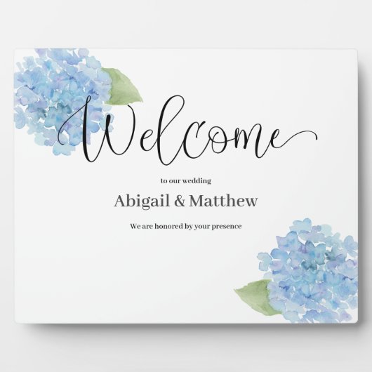 Welcome Wedding Watercolor Blue Hydrangea Fotoplatte (Vorderseite)