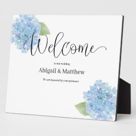 Welcome Wedding Watercolor Blue Hydrangea Fotoplatte