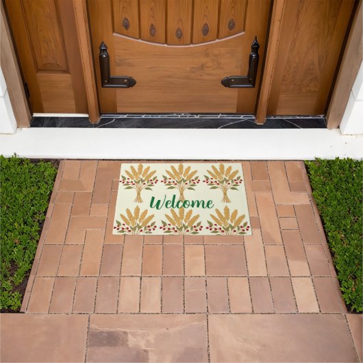 🌾 **"Welcome" Wheat Bouquet Doormat Fußmatte (Außenbereich)
