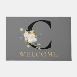 WELCOME White Floral Gold Akzente Monogramm C Fußmatte