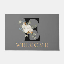 WELCOME White Floral Gold Akzente Monogramm E Fußmatte