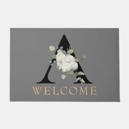 WELCOME White Floral Monogram A Doormat Fußmatte