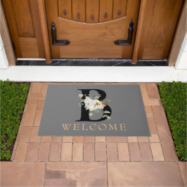 WELCOME White Floral Monogram B Doormat Fußmatte