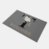 WELCOME White Floral Monogram T Doormat Fußmatte (Schrägansicht)