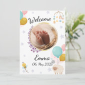 Welcome with love baby announcement round photo einladung (Stehend Vorderseite)