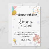 Welcome with love baby announcement round photo einladung (Rückseite)