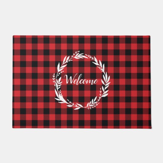 Welcome Wreath Buffalo Karo Pattern Fußmatte (Vorderseite)
