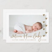 Welcome Zuhause Baby Modern Minimal Gold Hearts Fo Ankündigung (Vorne/Hinten)