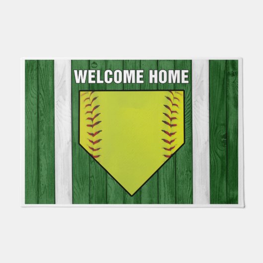Welcome Zuhause Baseball Design Fußmatte (Vorderseite)