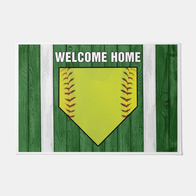 Welcome Zuhause Baseball Design Fußmatte (Vorderseite)