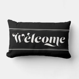 Welcome Zuhause Black & White Script Chic Calligra Lendenkissen