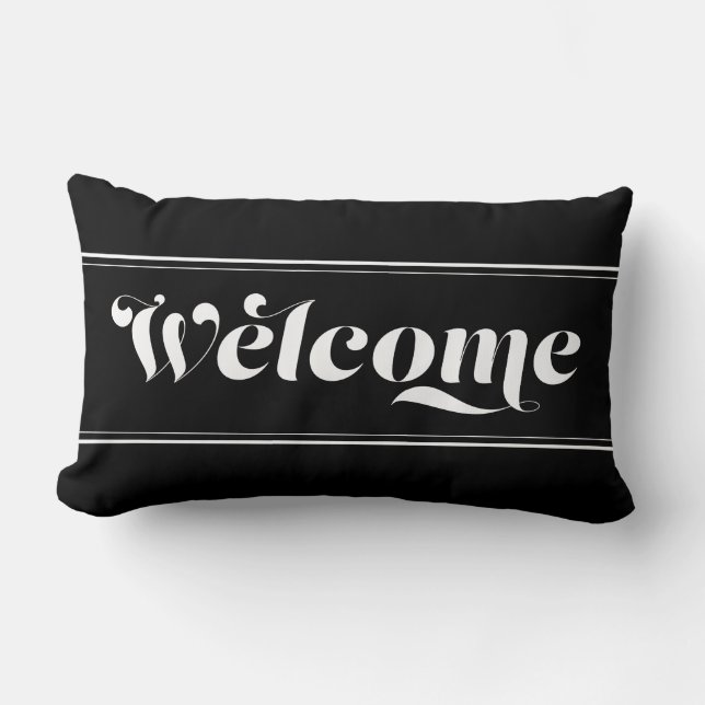 Welcome Zuhause Black & White Script Chic Calligra Lendenkissen (Vorderseite)