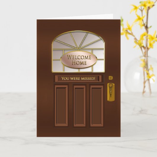 Welcome Zuhause - Braune Eingangstür Karte (Gelbe Blume)