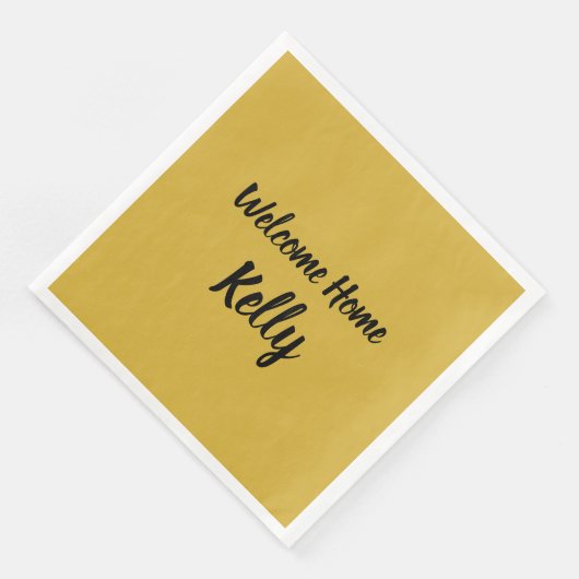 Welcome Zuhause Brush Brushstroke Script Gold Serviette (Ecke)