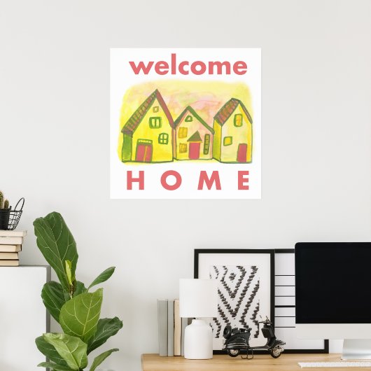 Welcome Zuhause Colorful Houses Print Poster (Heimbüro)