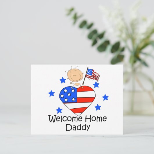 Welcome Zuhause Daddy Strichmännchen Baby Postkarte (Stehend Vorderseite)