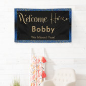 Welcome Zuhause Gold Confetti, Bright Blue Banner (Insitu)