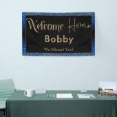 Welcome Zuhause Gold Confetti, Bright Blue Banner (Messeveranstaltung)