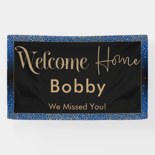 Welcome Zuhause Gold Confetti, Bright Blue Banner (Horizontal)