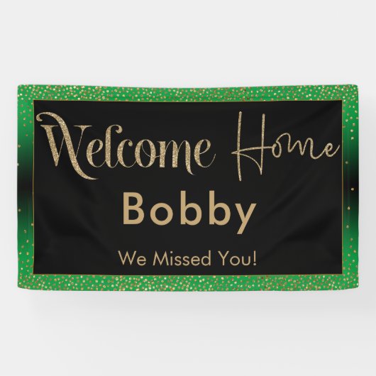 Welcome Zuhause Gold Confetti, Hellgrün Banner (Horizontal)
