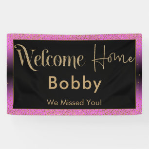 Welcome Zuhause Gold Confetti, Pink Black Ombre Banner