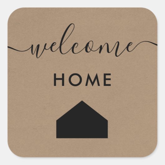 Welcome Zuhause Label, Realtor Client Gift Tag, Kr Quadratischer Aufkleber (Vorderseite)