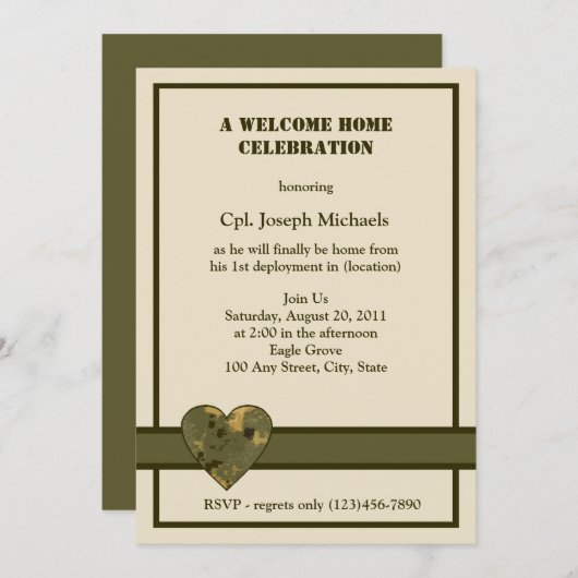 Welcome Zuhause/ Militär Einladung (Vorne/Hinten)