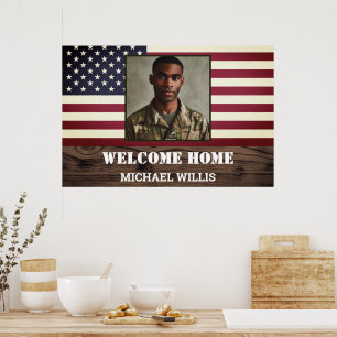 Welcome Zuhause Party Soldier Custom Foto USA Flag Poster